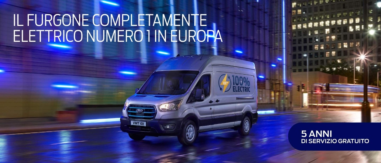 Ford E-Transit in blue neon night