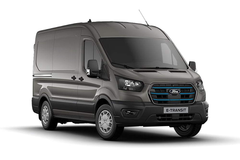 Vista frontale del nuovo E-Transit.