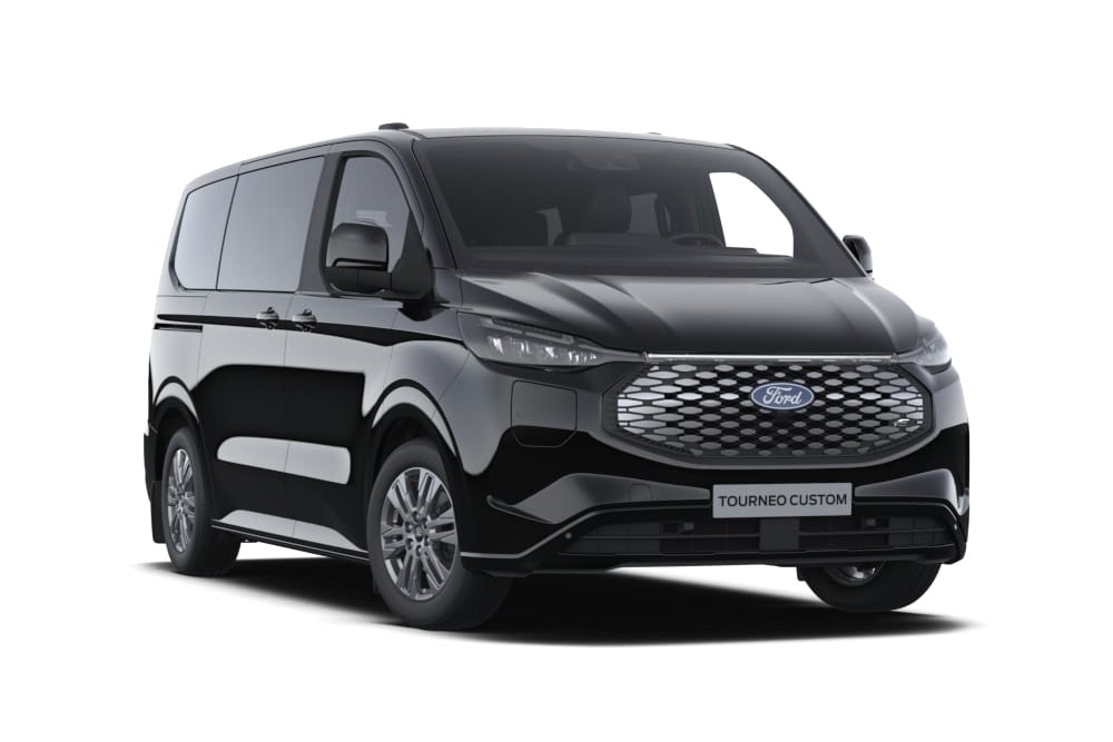 Vista frontale del nuovo E-Tourneo Custom.