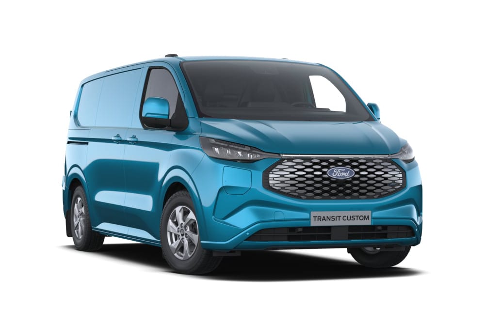 Vista frontale del nuovo E-Transit Custom.