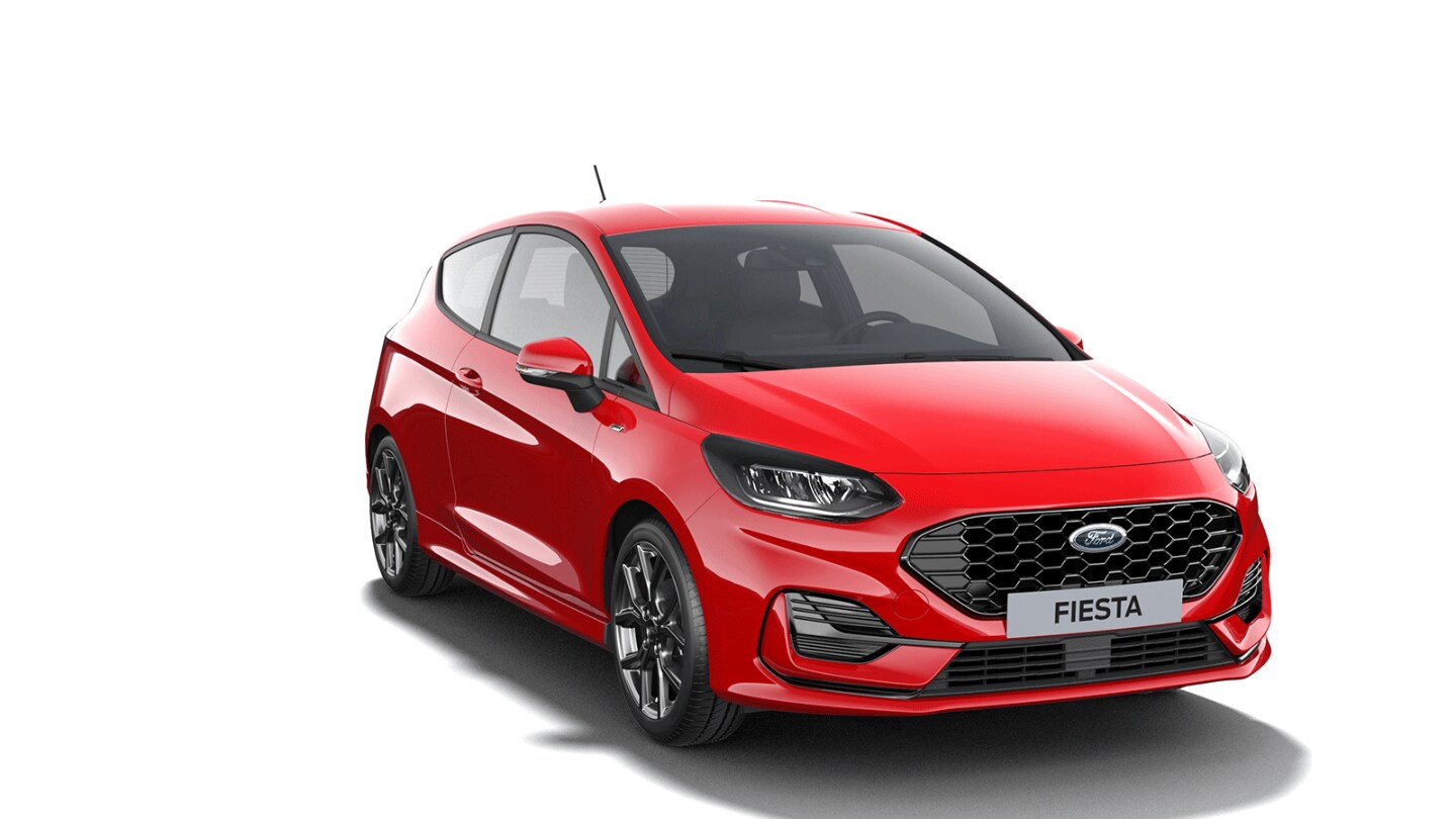 Red Ford Fiesta ST-Line from 3/4 front angle