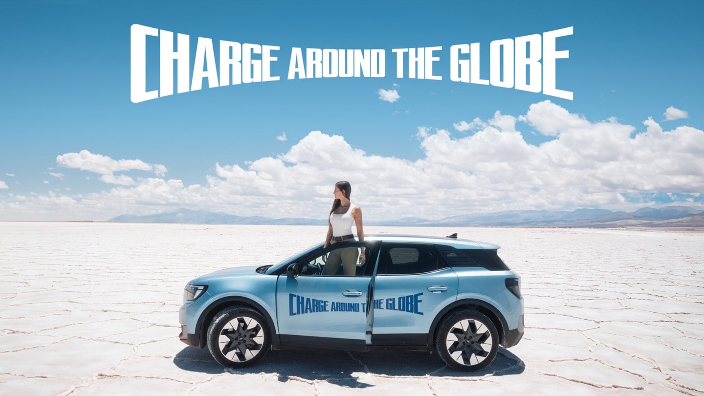 Lexie Limitless and the new-all electric Ford Explorer near pyramids