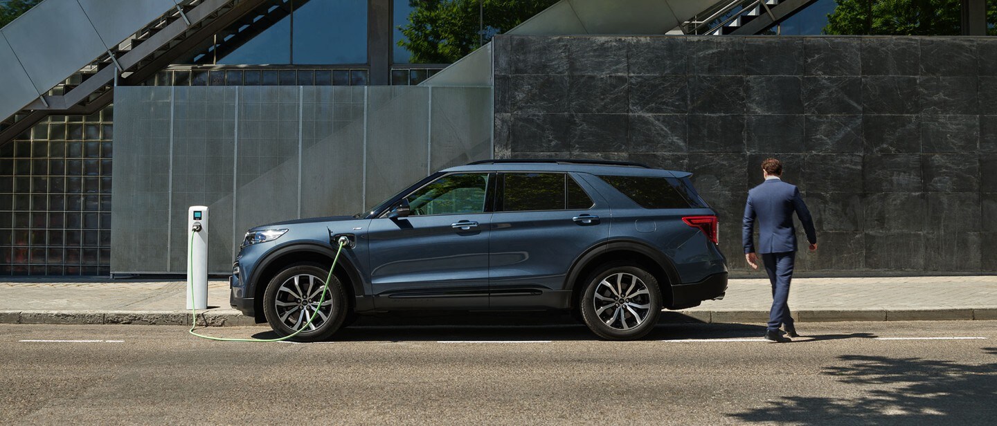 Ford Explorer PHEV parked and being charged