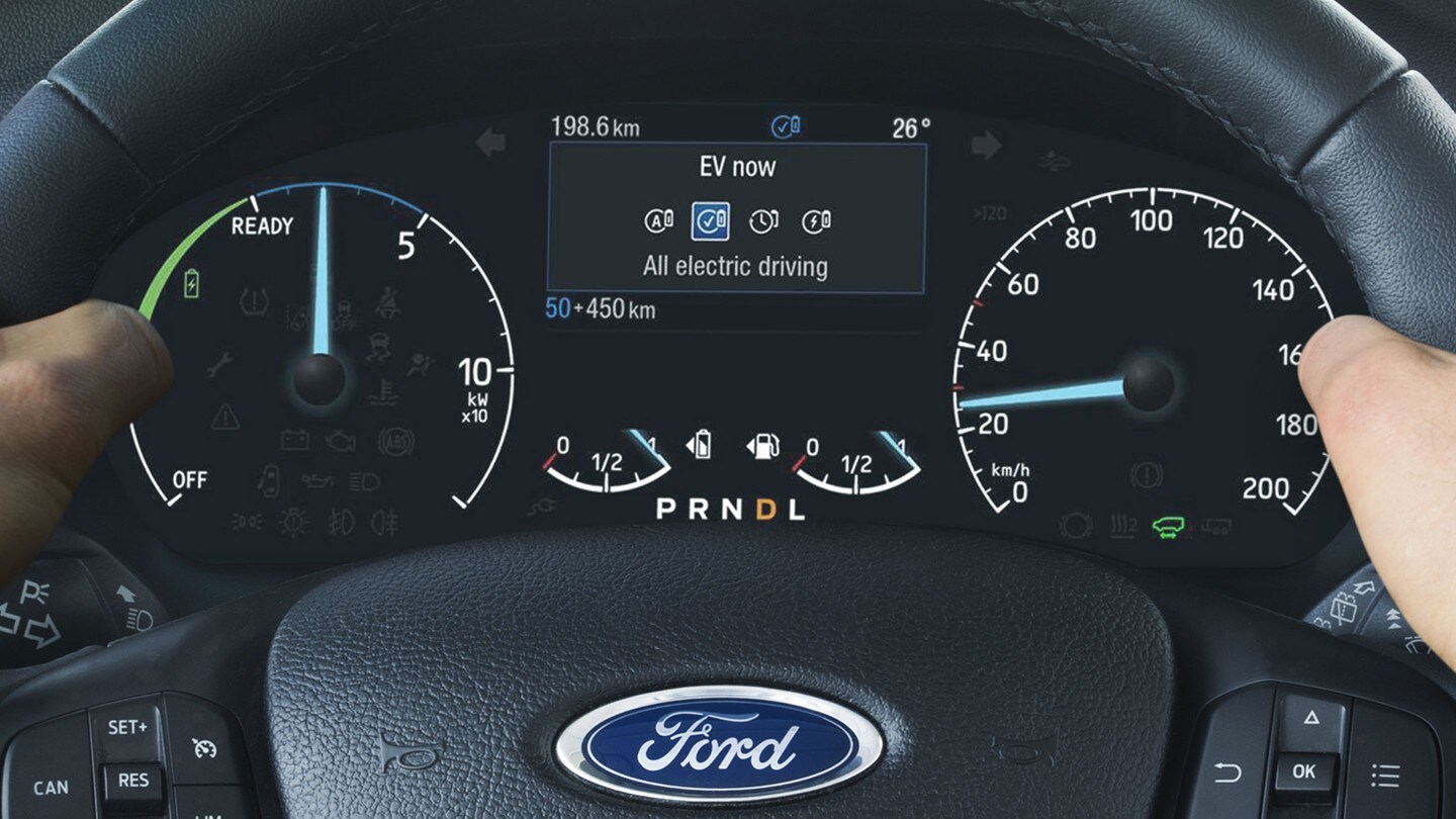 Ford Transit  Custom Kastenwagen LKW Plug-in-Hybrid Armaturenanzeige im Detail