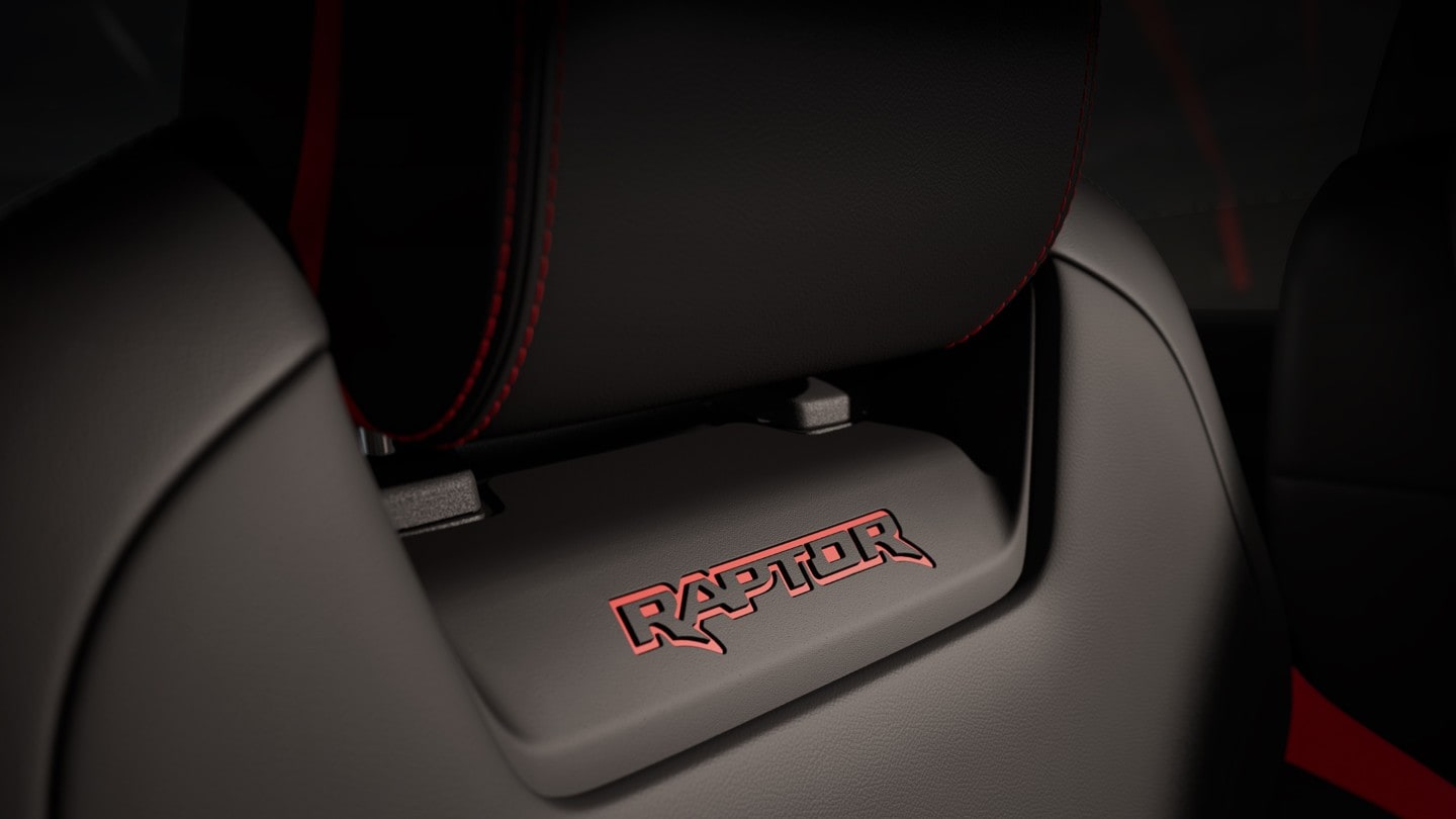 Close up image of the Ford Ranger Raptor seat detailing. 