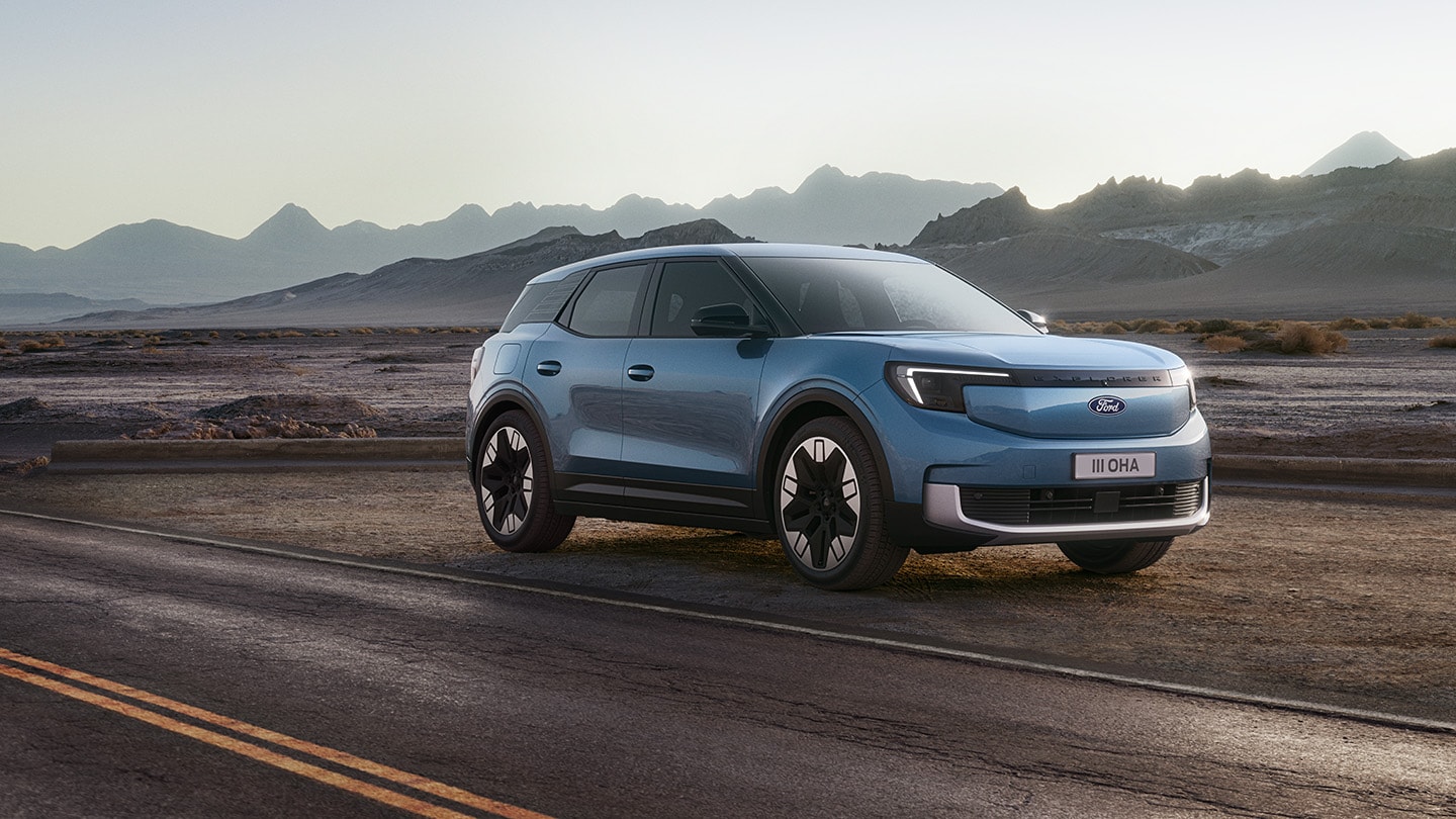 Ford Explorer® parked on the side of a road with a dramatic landscape setting