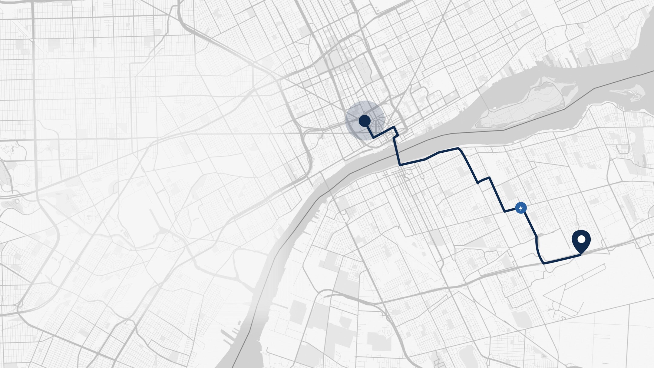 Mappa delle destinazioni con un veicolo elettrico Ford Mappa delle destinazioni con un veicolo elettrico Ford