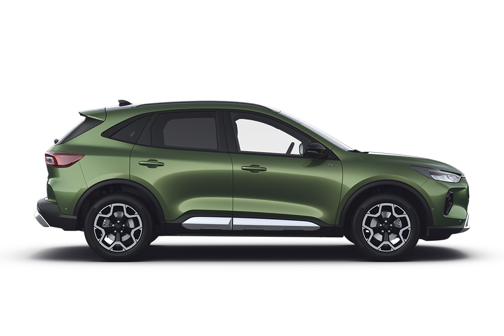 Una Ford Kuga  verde, facente parte della gamma di auto familiari Ford.
