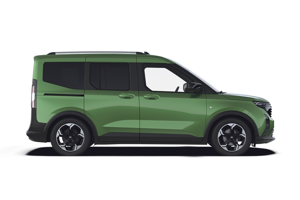 Un Ford Tourneo Courier verde, facente parte della gamma Ford di monovolume e minibus.