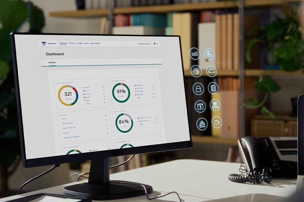 Schermo del computer che mostra Ford Pro Telematics