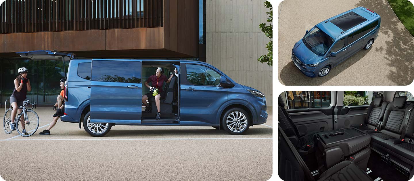 Un collage del nuovissimo Tourneo Custom da diverse angolazioni