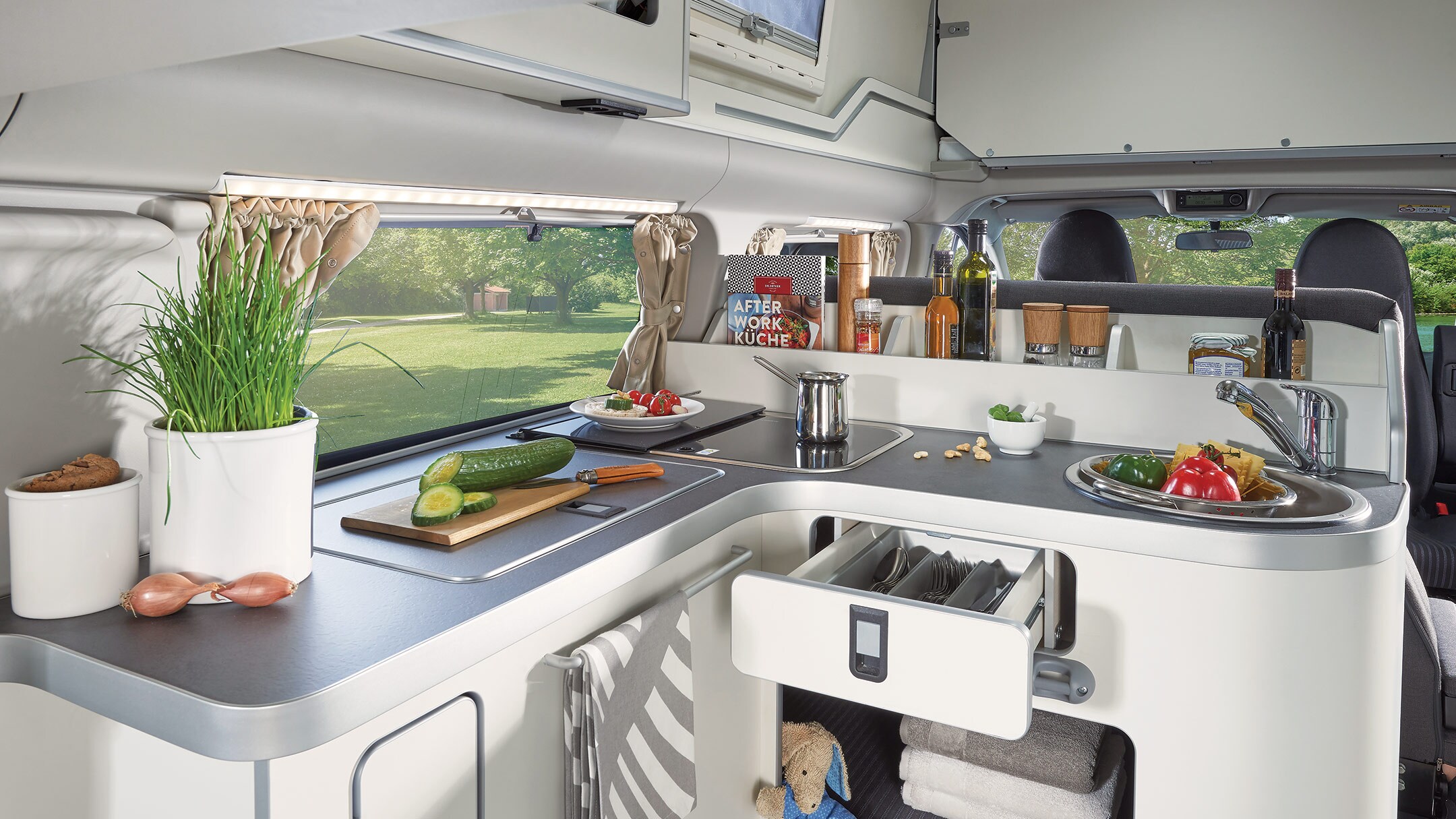 Ford Transit Custom Nugget interior kitchen view