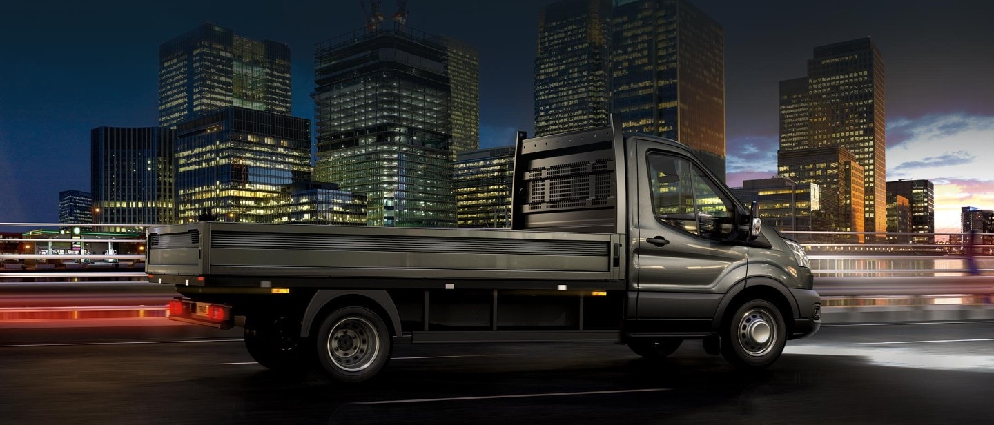 New Ford Transit Chassis Cab front view driving on road