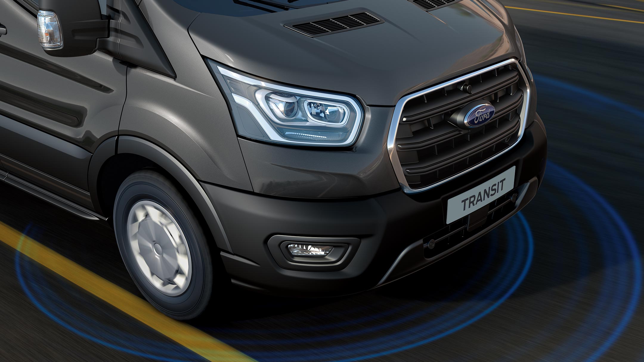 Ford Transit color antracite, illustrazione del sistema di segnalazione di cambio corsia