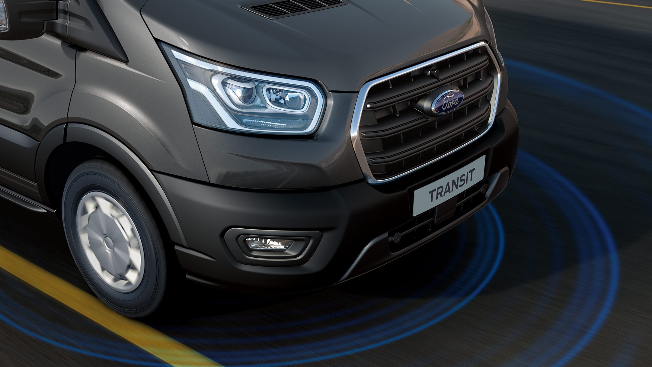 Ford Transit color antracite, illustrazione sistema di segnalazione di cambio corsia