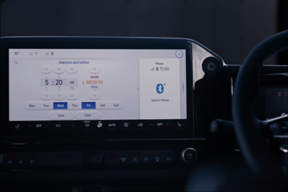 Schermo di infotainment del Ford E-Transit Custom.