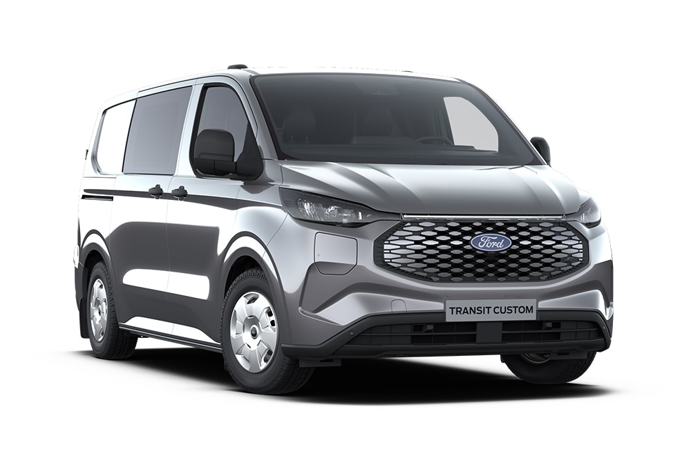 Ford Transit Custom Trend MultiCab grigio scuro, vista frontale.