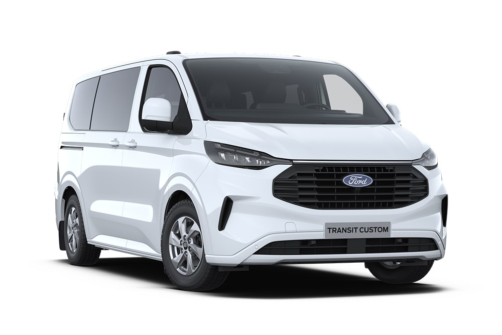 White Ford Transit Custom Kombi.