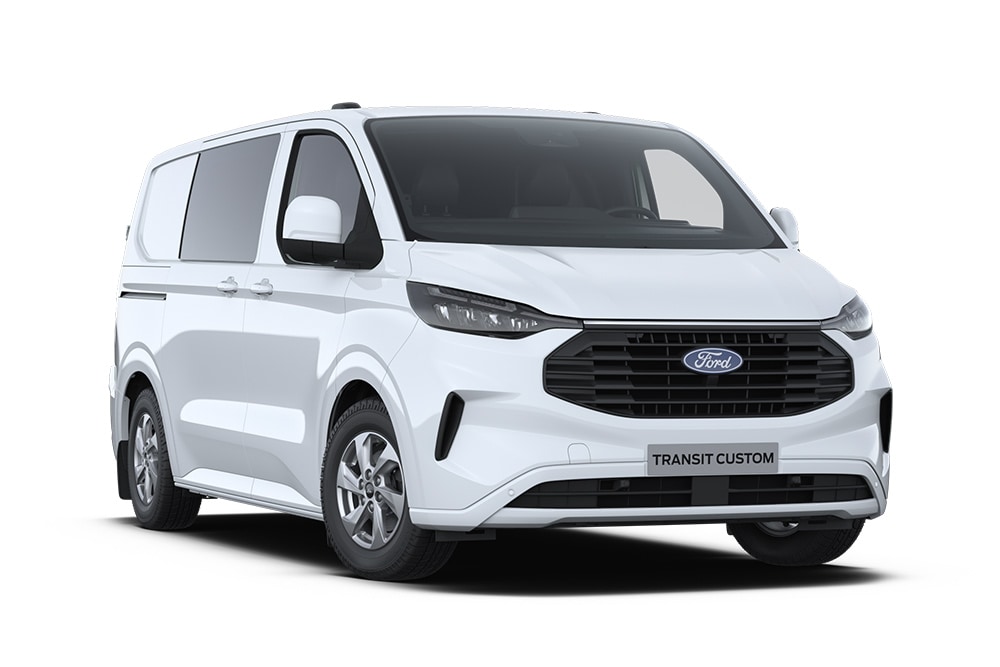 White Ford Transit Custom Double Cab-in-Van.
