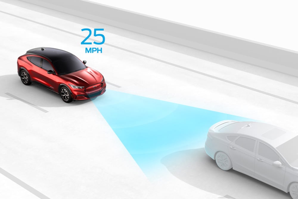 Grafica che illustra l'Intelligent Speed Assist su un veicolo Ford.