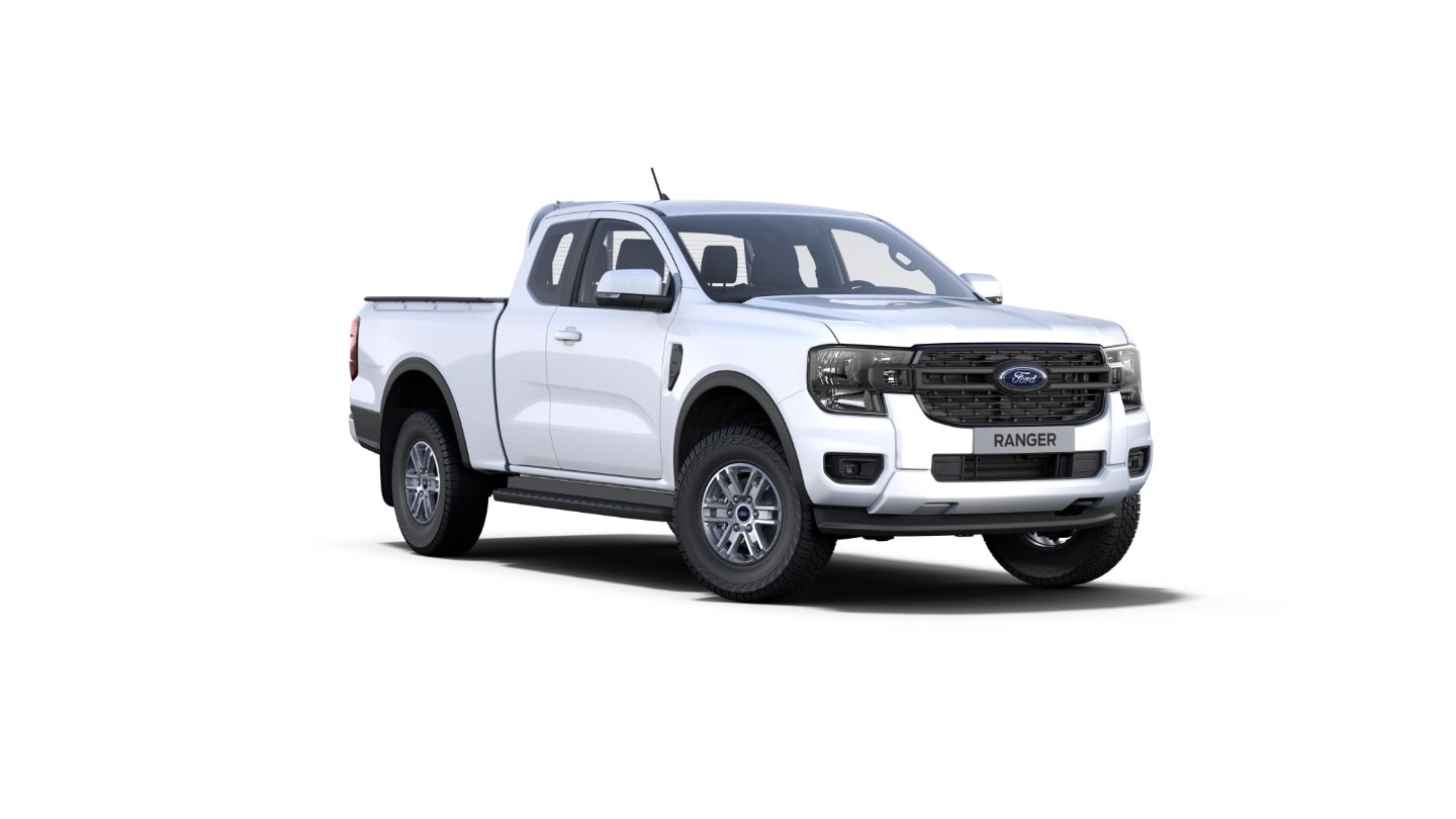 All-New Ranger XLT in frozen white 3/4 front view