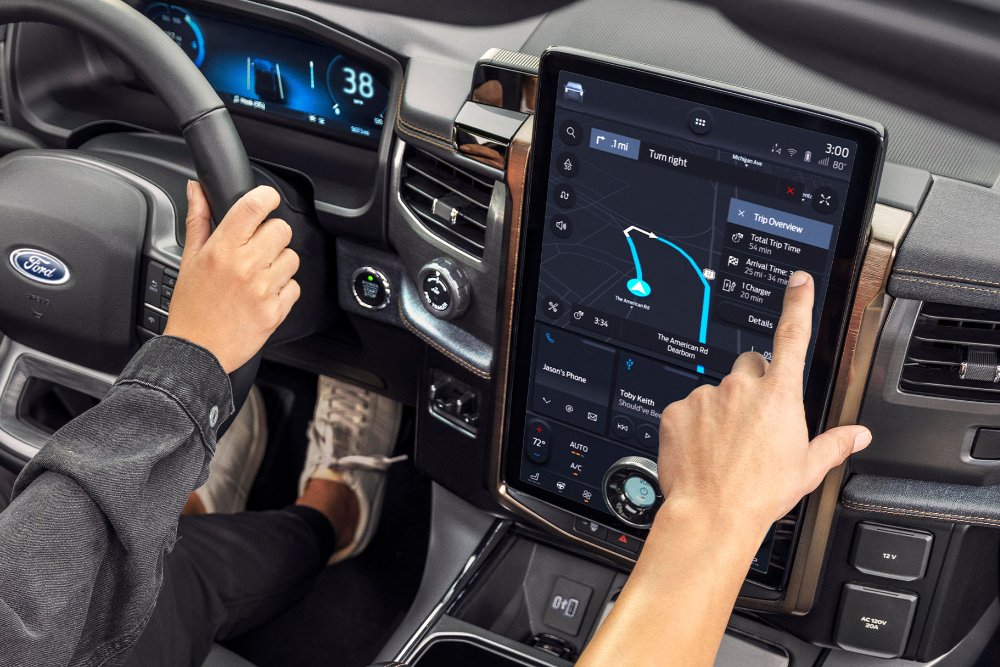 Ford F-150 Lightning touchscreen panel with navigation