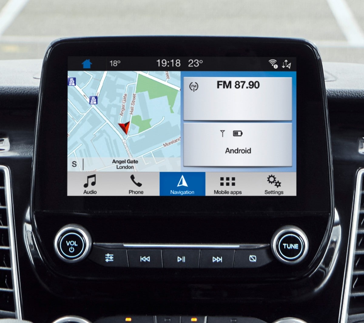 Vista dettagliata del Ford SYNC 3 con touchscreen