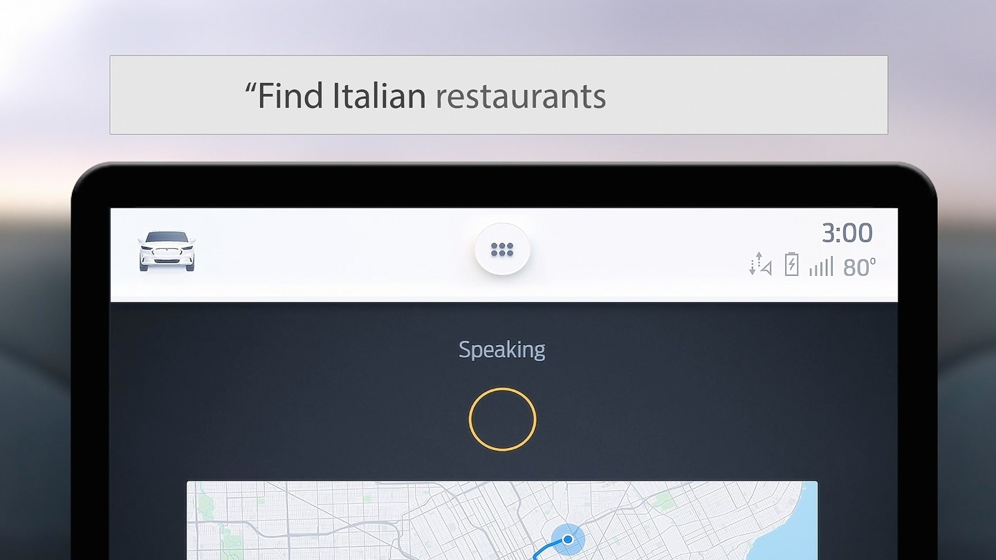 Visualizzazione dei comandi vocali sul touchscreen del Ford SYNC 4